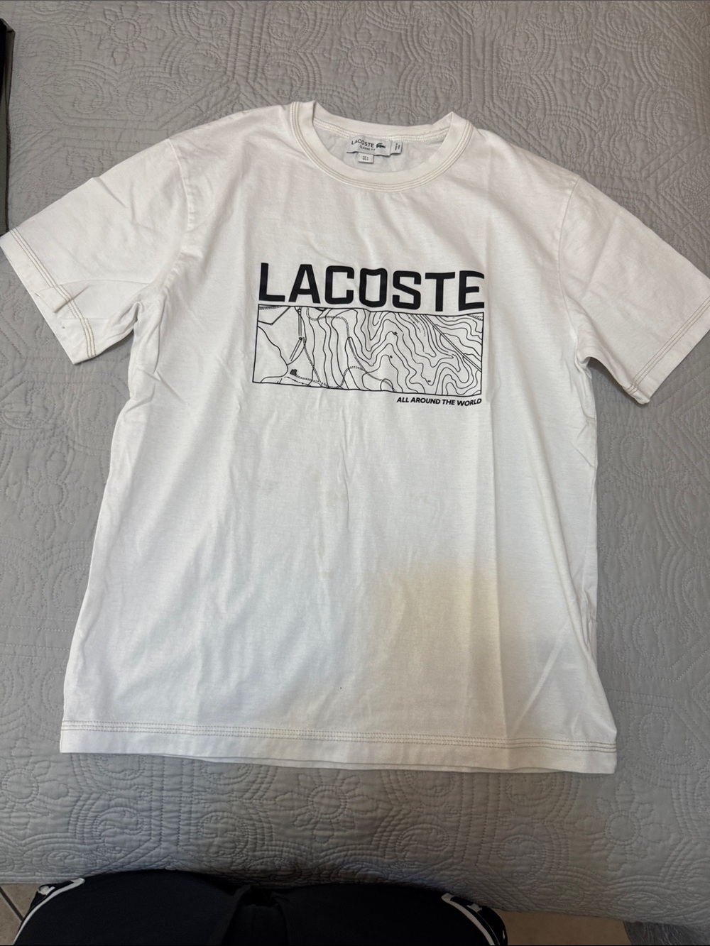 Lacoste White Crewneck T‑Shirt with Black Graphic